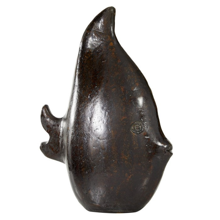Metal Fish Accent Decor with Elongated Fin and Carved Details, Bronze