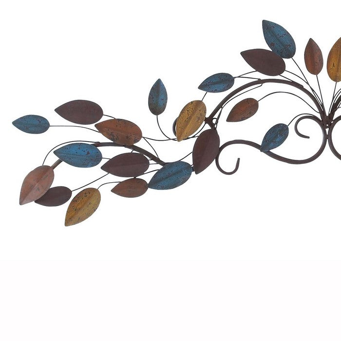 Metal Wall Decor with Scrolled Details and Leaf Accents, Multicolor