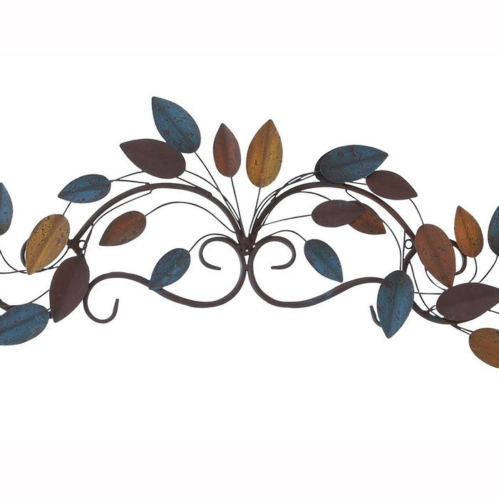 Metal Wall Decor with Scrolled Details and Leaf Accents, Multicolor