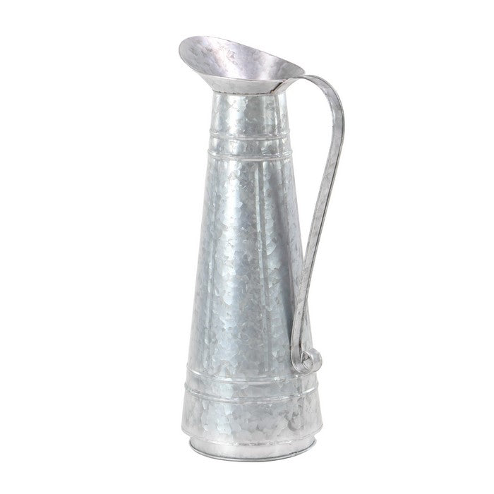 Farmhouse Style Metal Pitcher Vase and Planter with Handle, Gray