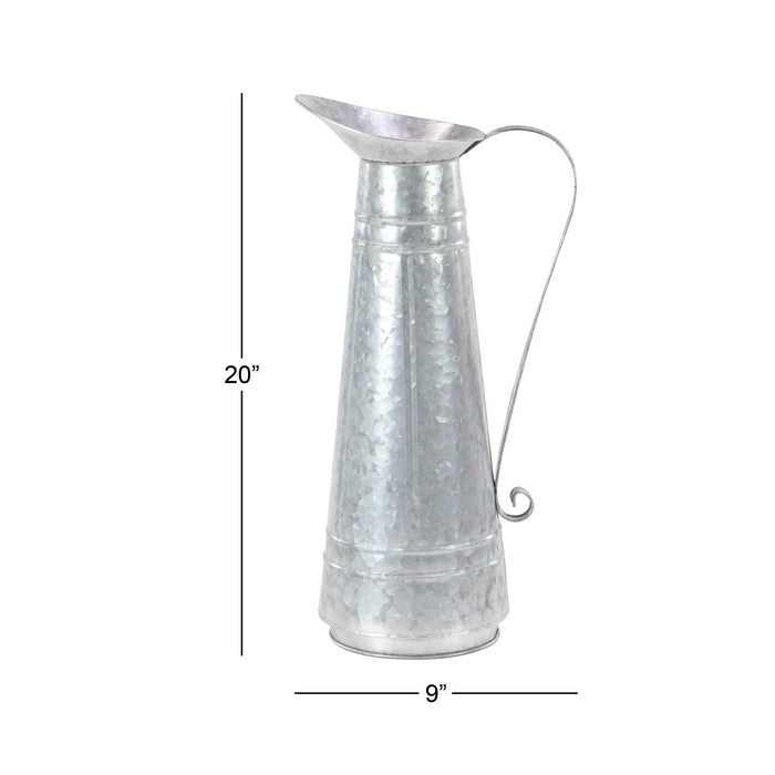 Farmhouse Style Metal Pitcher Vase and Planter with Handle, Gray