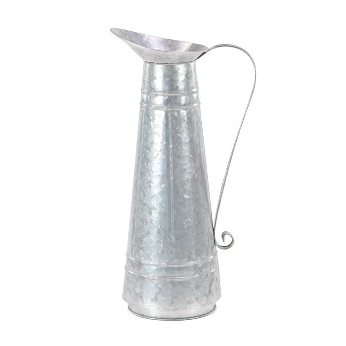 Farmhouse Style Metal Pitcher Vase and Planter with Handle, Gray