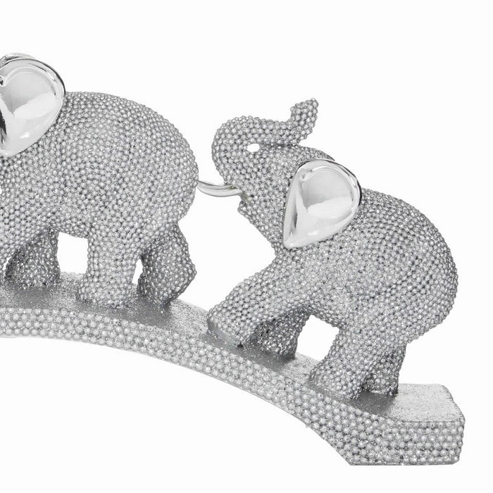 Polystone Table Decor with 3 Elephants and Textured Details, Gray