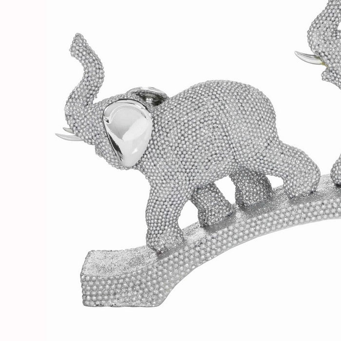 Polystone Table Decor with 3 Elephants and Textured Details, Gray