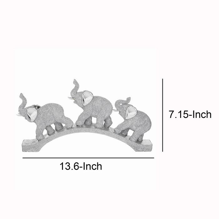Polystone Table Decor with 3 Elephants and Textured Details, Gray