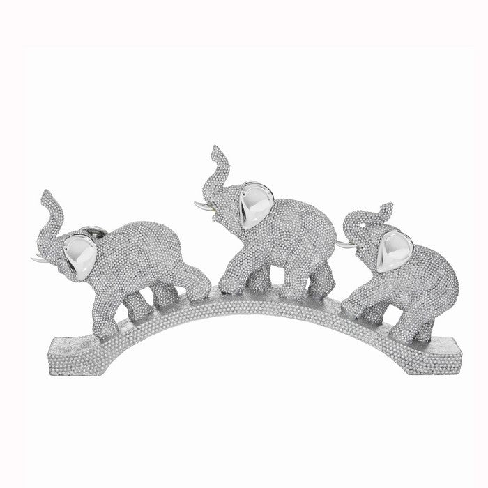 Polystone Table Decor with 3 Elephants and Textured Details, Gray