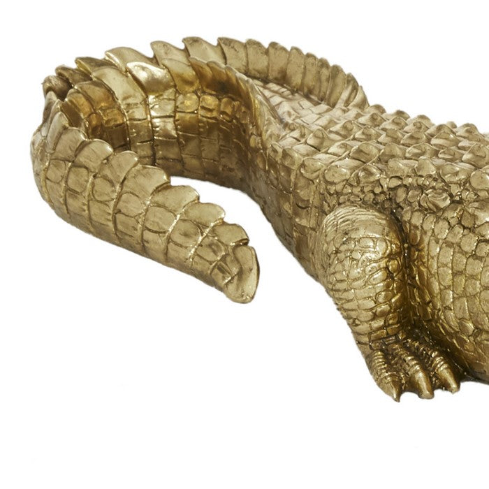 Polystone Crocodile Accent Decor with Textured and Carved Details, Brown