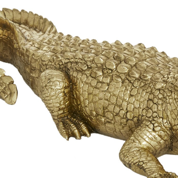 Polystone Crocodile Accent Decor with Textured and Carved Details, Brown