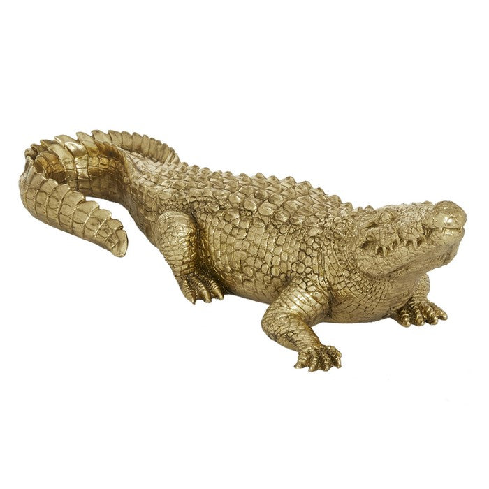 Polystone Crocodile Accent Decor with Textured and Carved Details, Brown