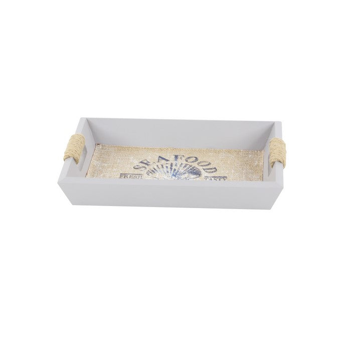 Wooden Tray with Cut Out Handle and Scripted Details, Set of 2, White