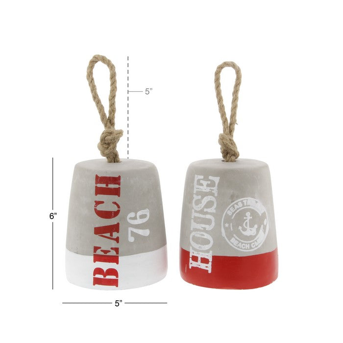 Cement Door Stopper with Rope Handle and Scripted Details, Set of 2, Gray
