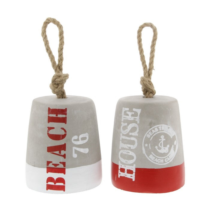 Cement Door Stopper with Rope Handle and Scripted Details, Set of 2, Gray