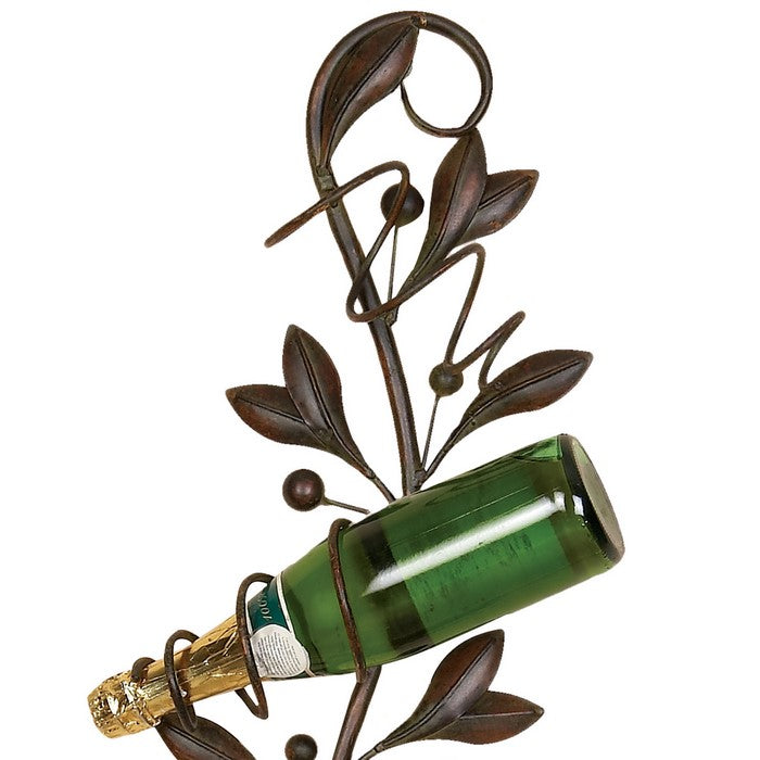 Metal Wall Wine Bottle Holder with 4 Slots and Leaf Accents, Bronze