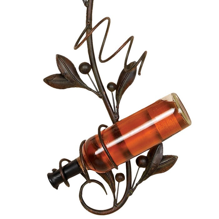 Metal Wall Wine Bottle Holder with 4 Slots and Leaf Accents, Bronze