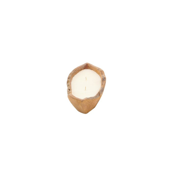 Wooden Boat Shaped Candle Holder with Textured Details, Brown and White