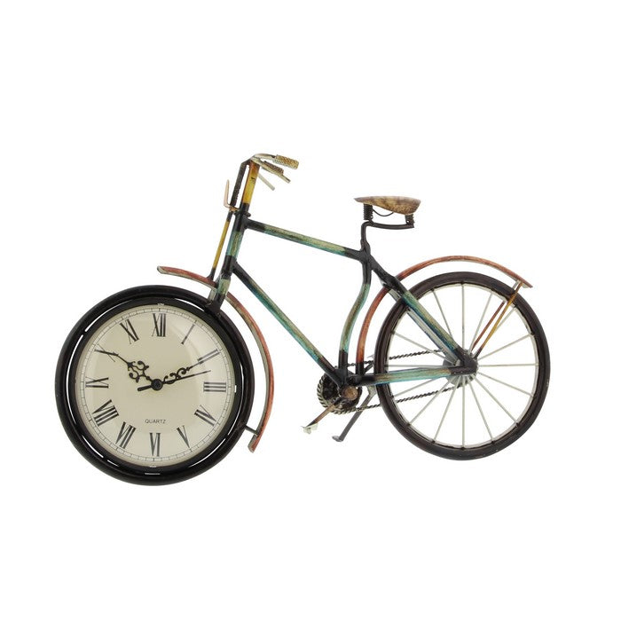 Bicycle Shaped Metal Table Clock with Stand Support, Multicolor