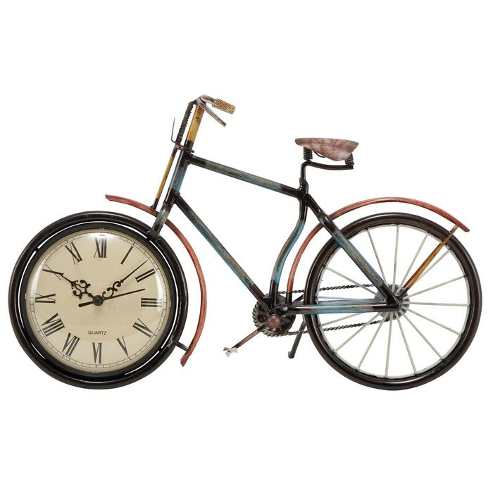 Bicycle Shaped Metal Table Clock with Stand Support, Multicolor