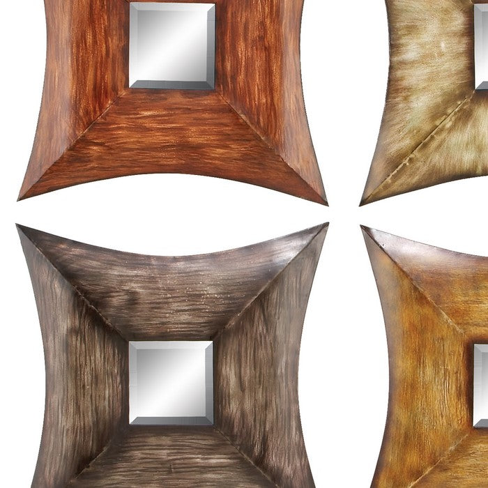 Concave Shaped Wall Mirror with Metal Body, Set of Four, Multicolor