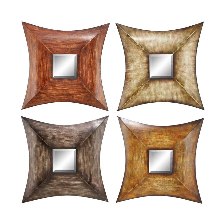 Concave Shaped Wall Mirror with Metal Body, Set of Four, Multicolor