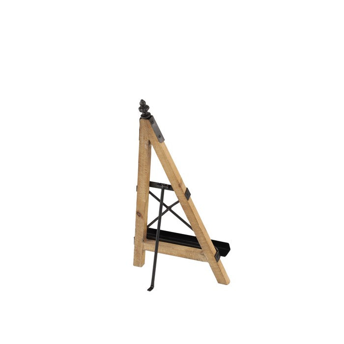 Industrial Metal and Wooden Easel with Finial Accent, Large, Brown and Gray