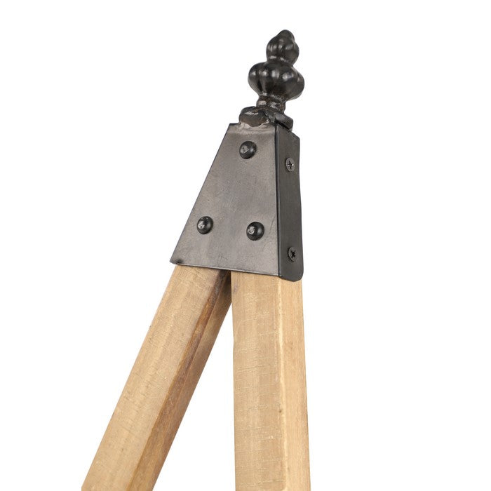 Industrial Metal and Wooden Easel with Finial Accent, Large, Brown and Gray