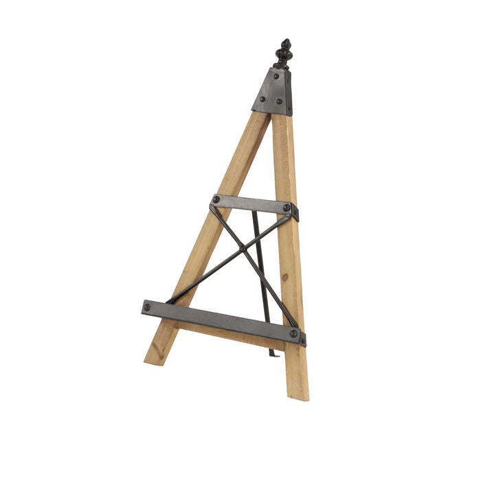 Industrial Metal and Wooden Easel with Finial Accent, Large, Brown and Gray