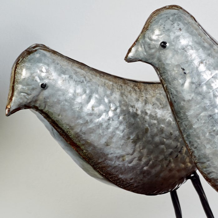 Hammered Metal Bird Accent Table Decor with Metal Feet, Set of Two, Silver