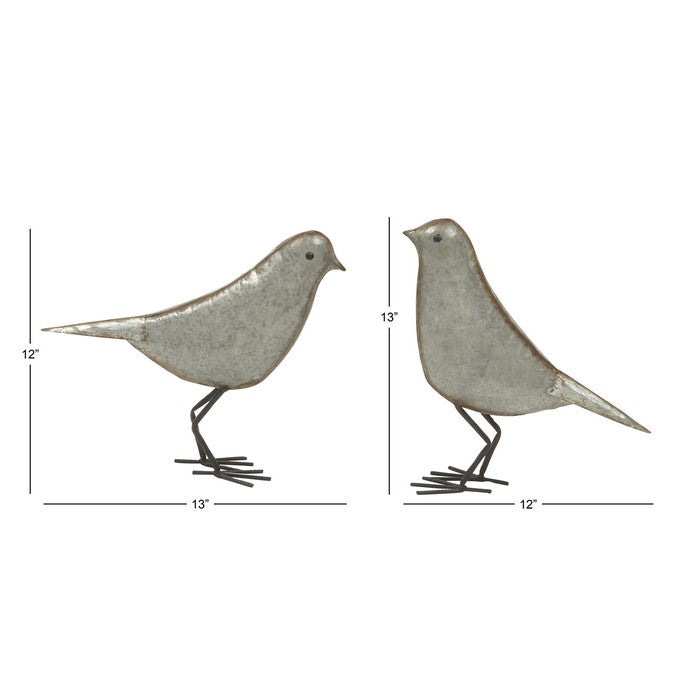 Hammered Metal Bird Accent Table Decor with Metal Feet, Set of Two, Silver