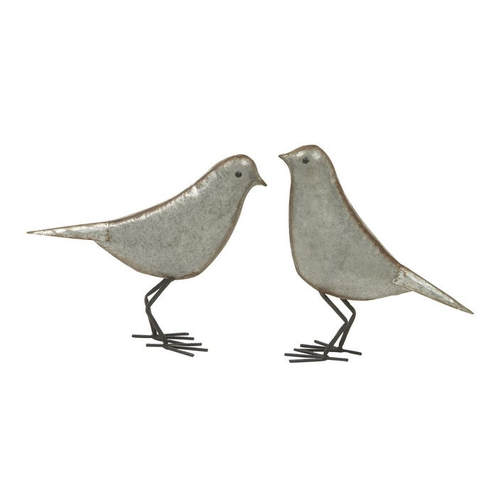 Hammered Metal Bird Accent Table Decor with Metal Feet, Set of Two, Silver