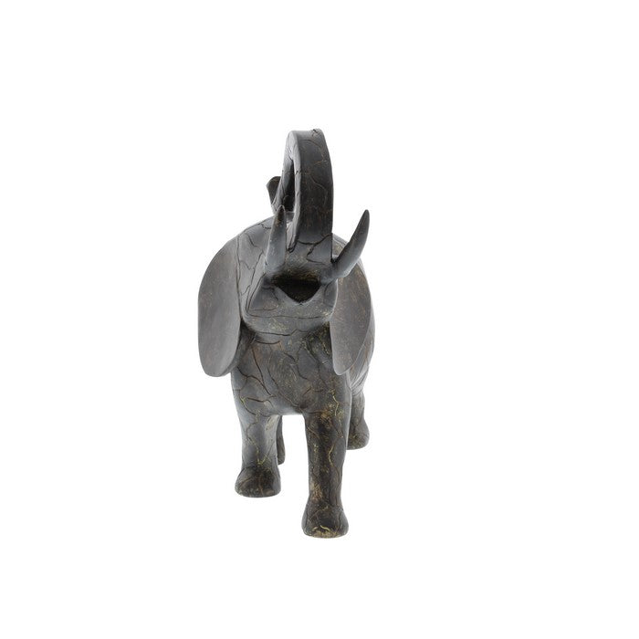 Polyresin Elephant Figurine with Raised Trunk and Textured Body, Brown