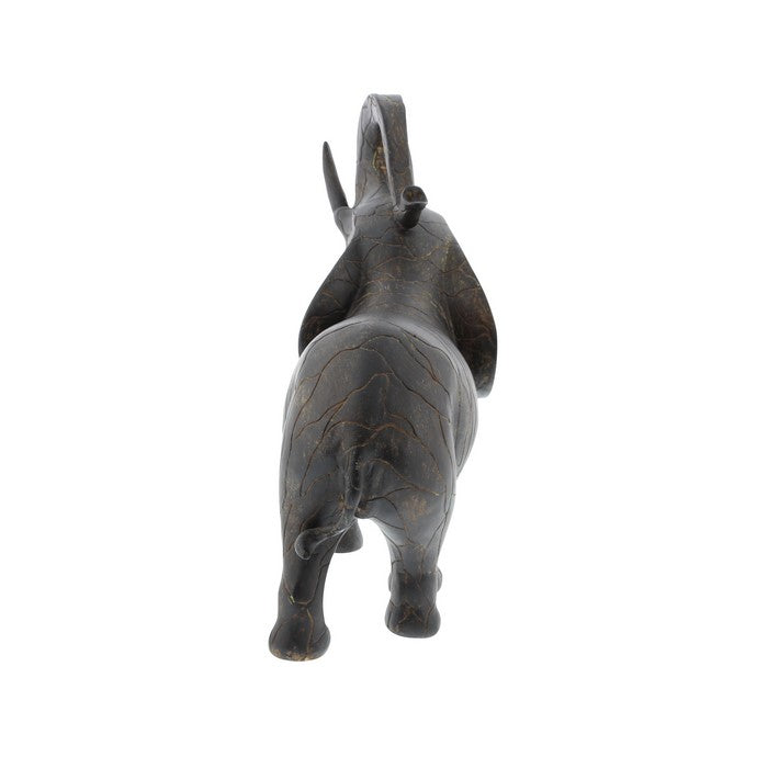 Polyresin Elephant Figurine with Raised Trunk and Textured Body, Brown