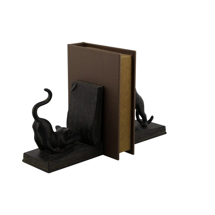 Polystone Bookend Pair with Book Opening Cats, Black