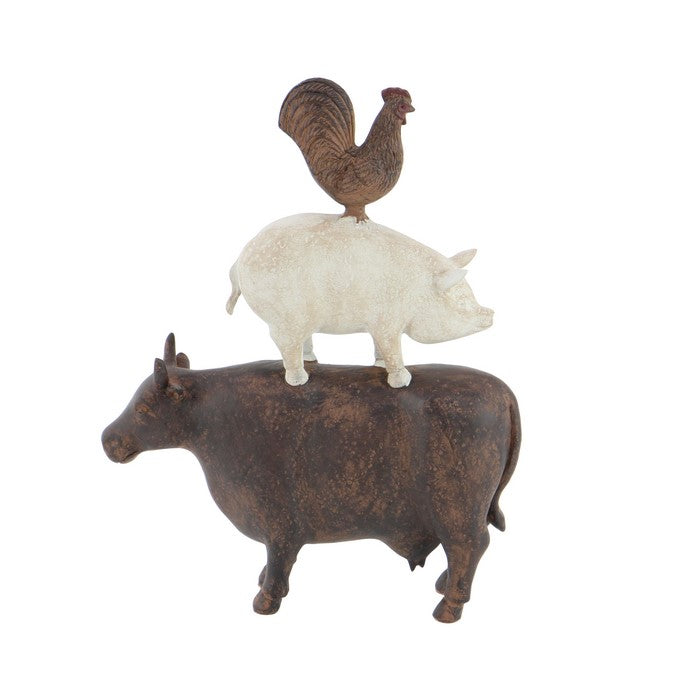 Farmhouse Style Stacked Animal Sculpture Table Decor, Large,Brown and White