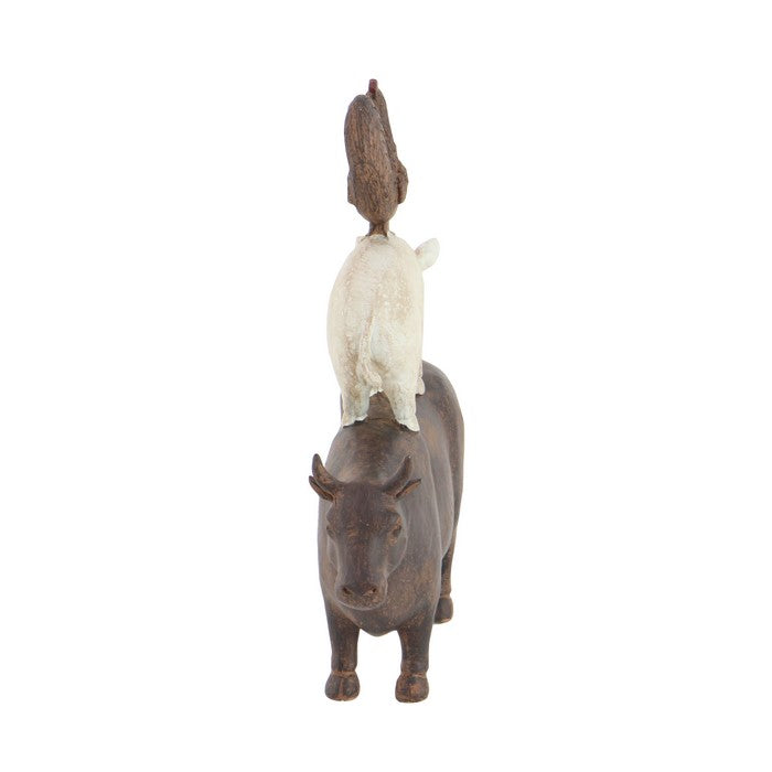 Farmhouse Style Stacked Animal Sculpture Table Decor, Large,Brown and White