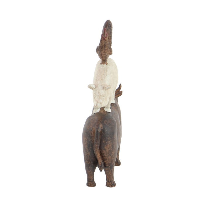 Farmhouse Style Stacked Animal Sculpture Table Decor, Large,Brown and White