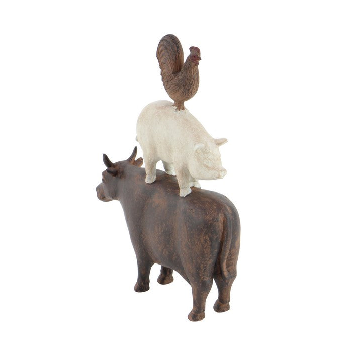 Farmhouse Style Stacked Animal Sculpture Table Decor, Large,Brown and White