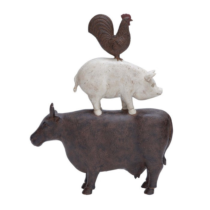 Farmhouse Style Stacked Animal Sculpture Table Decor, Large,Brown and White