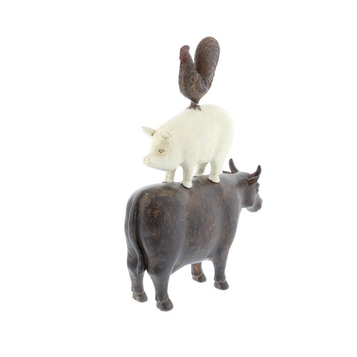 Farmhouse Style Stacked Animal Sculpture Table Decor, Small,Brown and White
