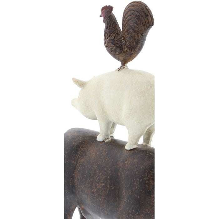 Farmhouse Style Stacked Animal Sculpture Table Decor, Small,Brown and White