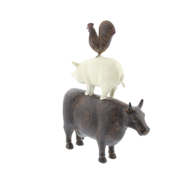 Farmhouse Style Stacked Animal Sculpture Table Decor, Small,Brown and White