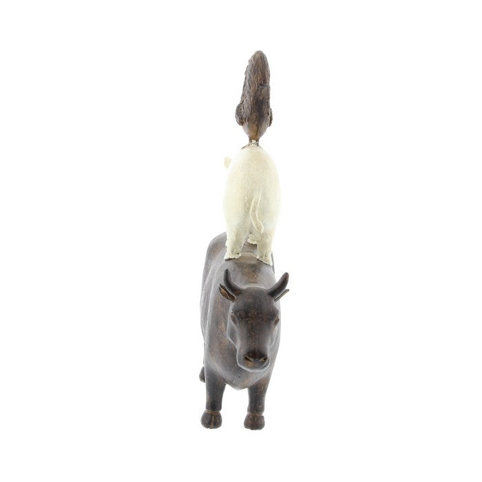 Farmhouse Style Stacked Animal Sculpture Table Decor, Small,Brown and White