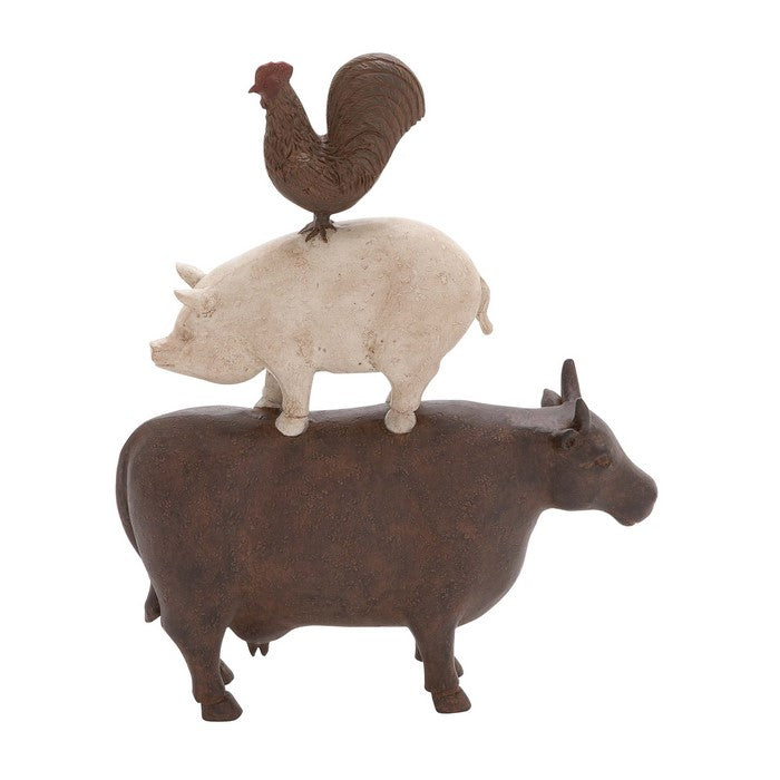 Farmhouse Style Stacked Animal Sculpture Table Decor, Small,Brown and White