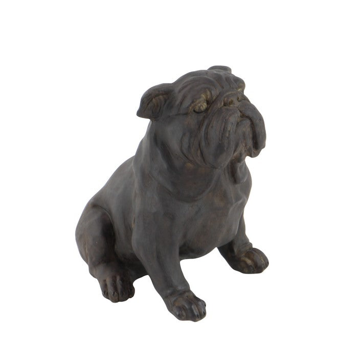 Polystone Sitting Bulldog Figurine with Carved Details, Bronze
