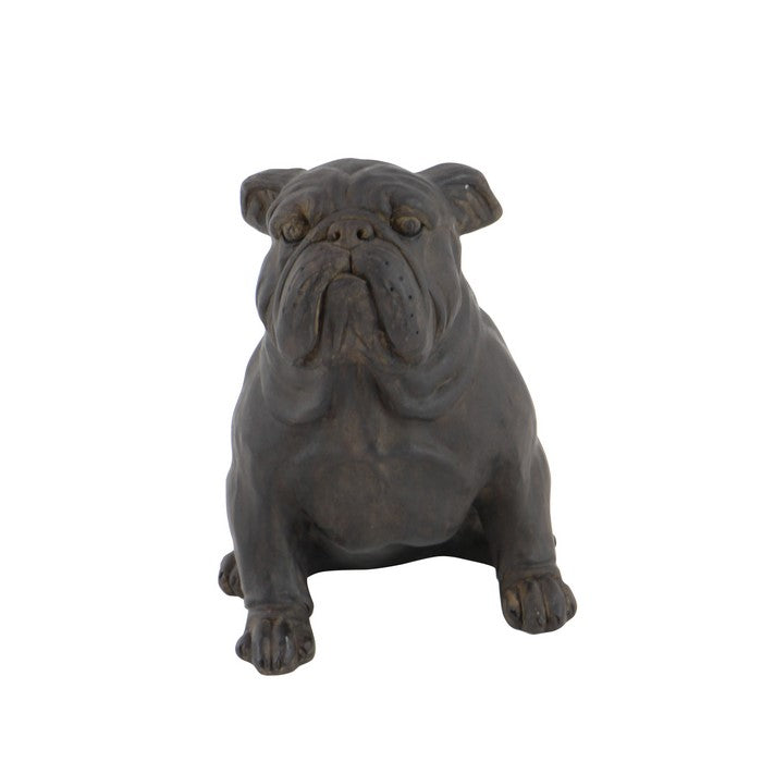 Polystone Sitting Bulldog Figurine with Carved Details, Bronze