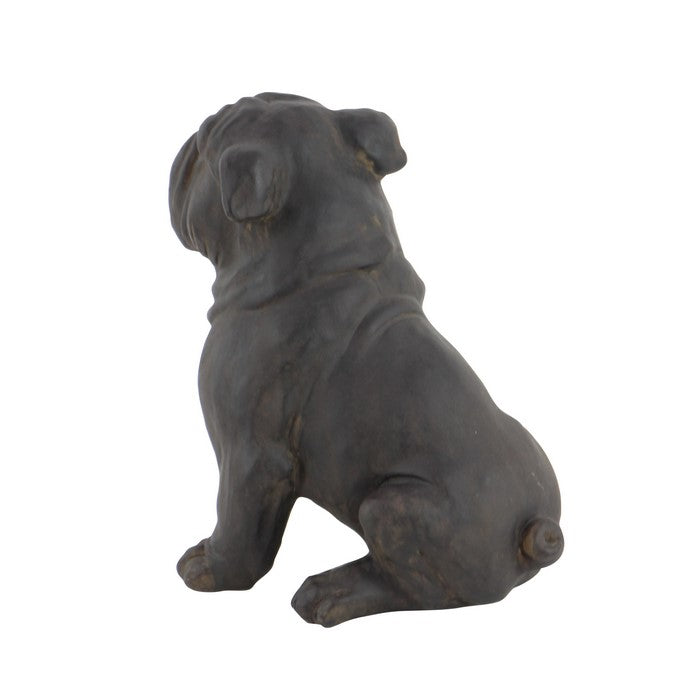 Polystone Sitting Bulldog Figurine with Carved Details, Bronze