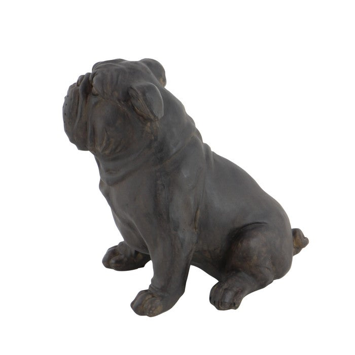 Polystone Sitting Bulldog Figurine with Carved Details, Bronze