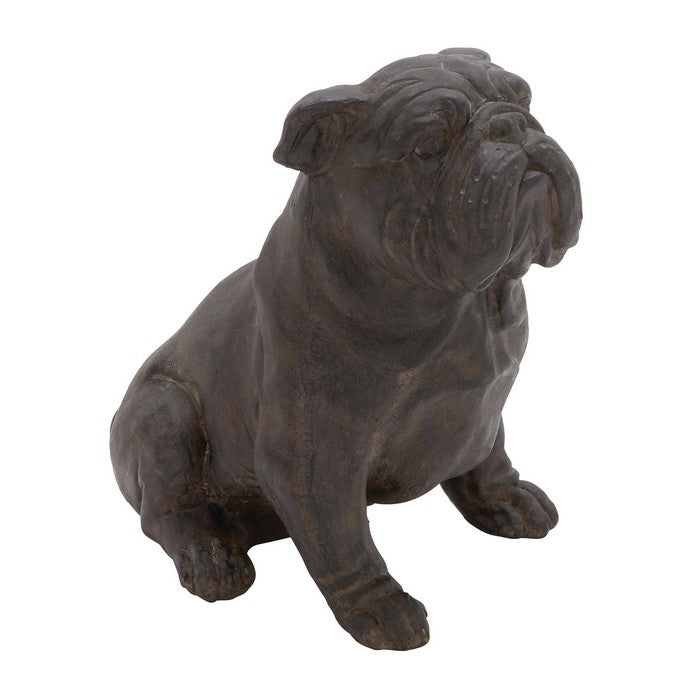 Polystone Sitting Bulldog Figurine with Carved Details, Bronze
