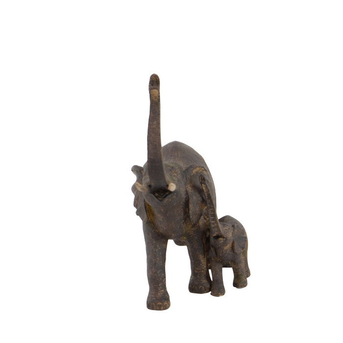 Polystone Mother and Baby Elephant Figurine Table Decor, Set of 2, Bronze
