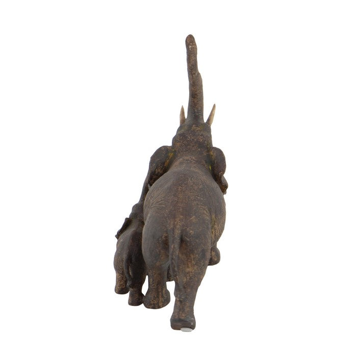 Polystone Mother and Baby Elephant Figurine Table Decor, Set of 2, Bronze