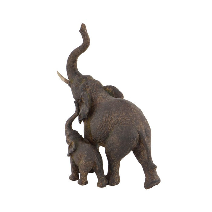 Polystone Mother and Baby Elephant Figurine Table Decor, Set of 2, Bronze